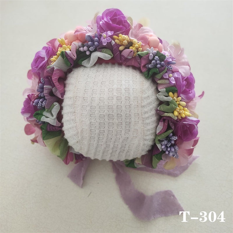 Newborn Children'S Headdress Baby Girl Pography Props Newborn One Month Old One Hundred Days Po Po Headdress Flower - Image 5
