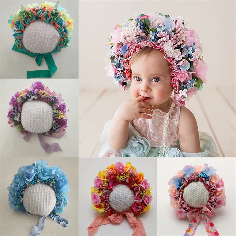 Newborn Children'S Headdress Baby Girl Pography Props Newborn One Month Old One Hundred Days Po Po Headdress Flower - Image 2