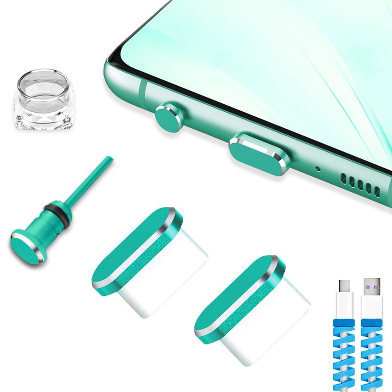 Careflection Type C Port Cover Dust Plugs, Cell Phone USB C Charging Port and Earphone Jack Cap Dirt Protectors, Compatible with Samsung Galaxy Pixel OnePlus Laptop MacBook Pro Android Devices Green 2 Pack - Image 1