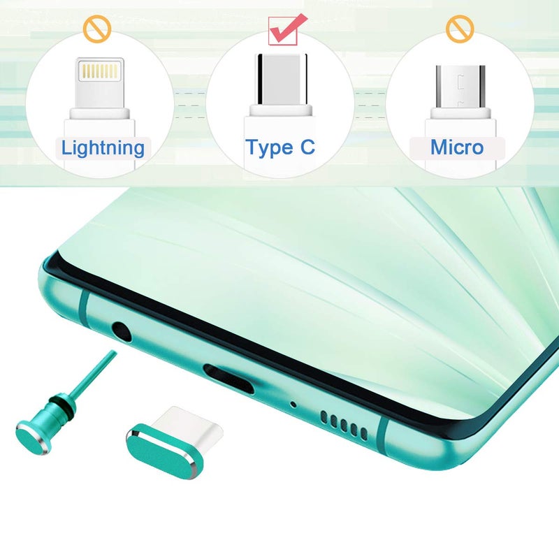 Careflection Type C Port Cover Dust Plugs, Cell Phone USB C Charging Port and Earphone Jack Cap Dirt Protectors, Compatible with Samsung Galaxy Pixel OnePlus Laptop MacBook Pro Android Devices Green 2 Pack - Image 2
