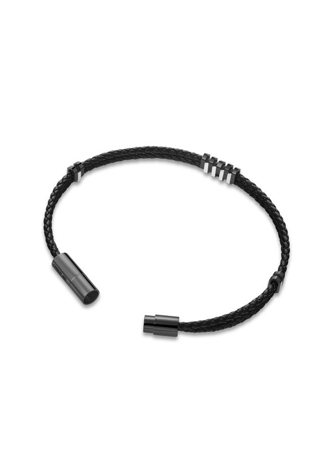 CERRUTI 1881 Cords.2Black Leather 2-Layered Bracelet with Steel ElementsContemporary and Sophisticated Design  - Image 3