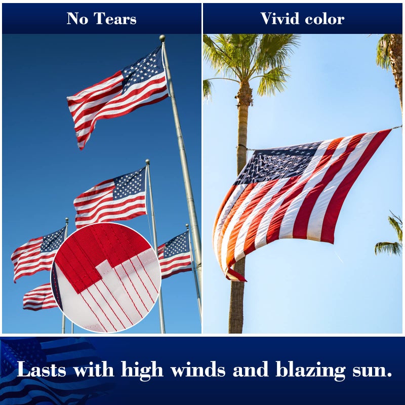 SLAVOL American Flag for Outside 3x5, Anti-Tear in Strong Winds US Flag, Durable Heavy Duty Polyester American Flags, Waterproof and Fade Resistant USA Flag for Outdoor - Image 5