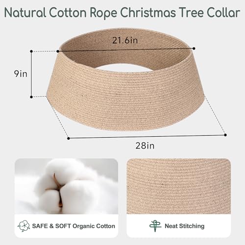 MEGASKET Christmas Tree Collar, 28 inch Woven Christmas Tree Skirt, Rustic Wicker Xmas Tree Ring Base Cover, Farmhouse Cotton Rope Holiday Decoration for Artificial Real Trees, Brown - Image 2
