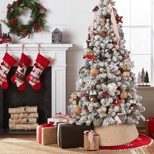 MEGASKET Christmas Tree Collar, 28 inch Woven Christmas Tree Skirt, Rustic Wicker Xmas Tree Ring Base Cover, Farmhouse Cotton Rope Holiday Decoration for Artificial Real Trees, Brown - Image 3