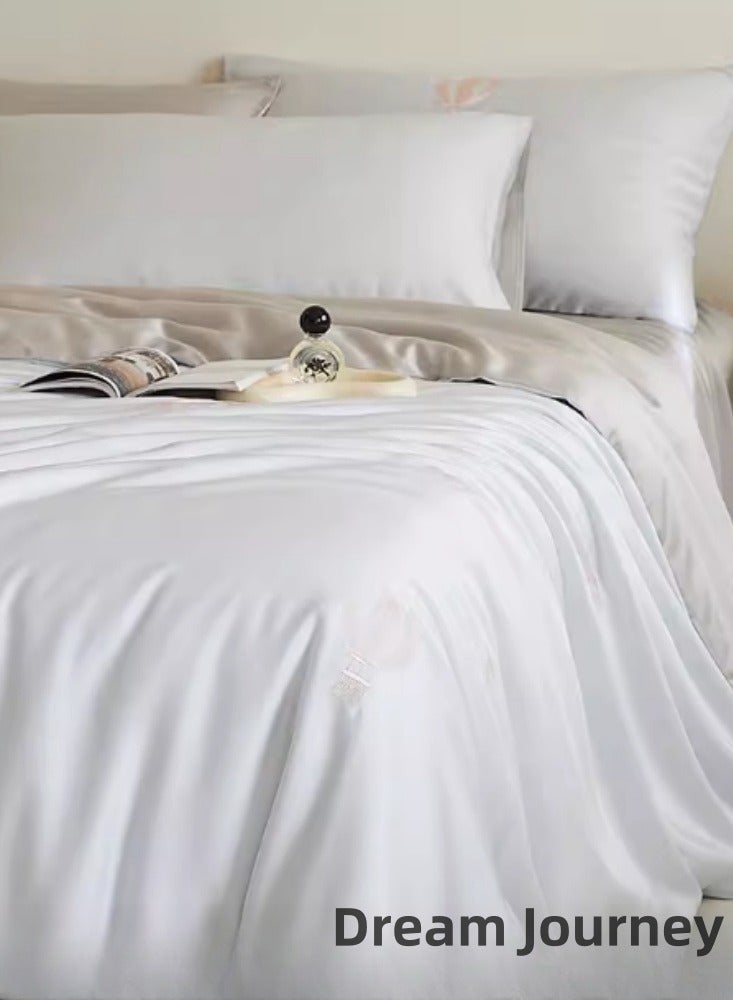 High end 60S Pro Lanjing Tencel Cartoon Embroidery Four piece Set Summer Ice Silk Sleeping Bed Sheet Quilt Cover Bedding Suitable for 1.5m/1.8m Bed Sheet Four Piece Set