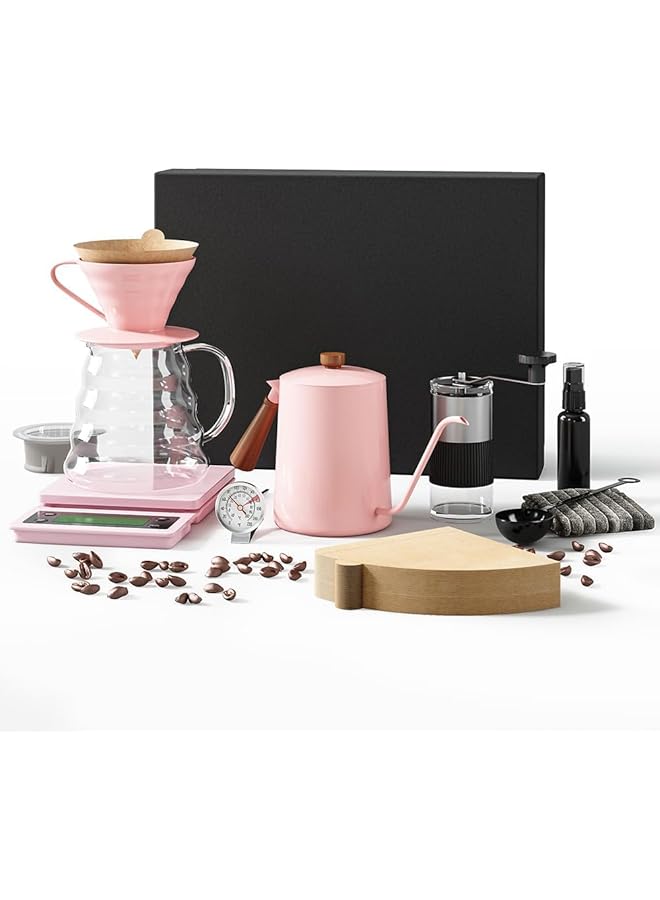 erorex V60 Coffee Maker Set Pour Over Coffee Maker Set With Portable Carry Case Coffee Scale Coffee Pot Coffee Filter Coffee Grinder 10 Pieces Pink Set 6 - Image 1