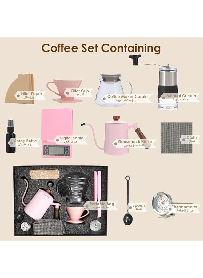 erorex V60 Coffee Maker Set Pour Over Coffee Maker Set With Portable Carry Case Coffee Scale Coffee Pot Coffee Filter Coffee Grinder 10 Pieces Pink Set 6 - Image 2