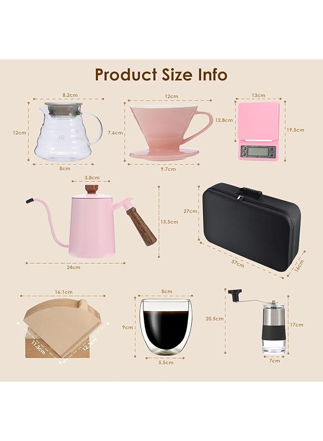 erorex V60 Coffee Maker Set Pour Over Coffee Maker Set With Portable Carry Case Coffee Scale Coffee Pot Coffee Filter Coffee Grinder 10 Pieces Pink Set 6 - Image 4