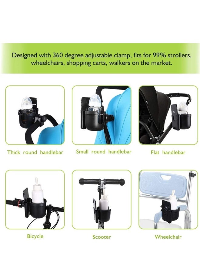 Stroller Cup Holder with Phone Holder, Universal Cup Holder 2-in-1 Cup Phone Holder for Stroller, Bike, Wheelchair, Walker, Scooter - Image 5