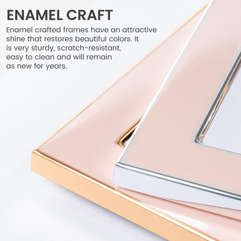 Venusmiles 5x7 Enamel Picture Frame  2pcs Gold Silver Metal Edge with Easel  Real Glass Photo Frame for Wall and Tabletop Display Family Office Photo Gallery  Pink Enamel