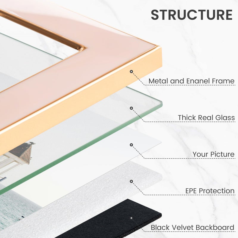 Venusmiles 5x7 Enamel Picture Frame  2pcs Gold Silver Metal Edge with Easel  Real Glass Photo Frame for Wall and Tabletop Display Family Office Photo Gallery  Pink Enamel