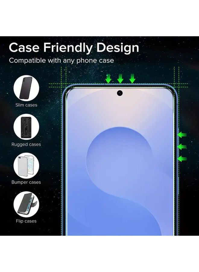 واقي شاشة من الزجاج المقوى ثلاثي القطع لجهاز Galaxy S25 FE، شفاف عالي الوضوح، مقاوم للخدوش، تغطية كاملة. - Image 3