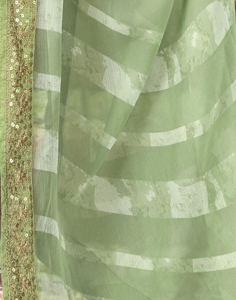 Shiv Textiles Women's Georgette Leheriya & Lace Border Saree(SAT-531S-MINT GREEN) - Image 5