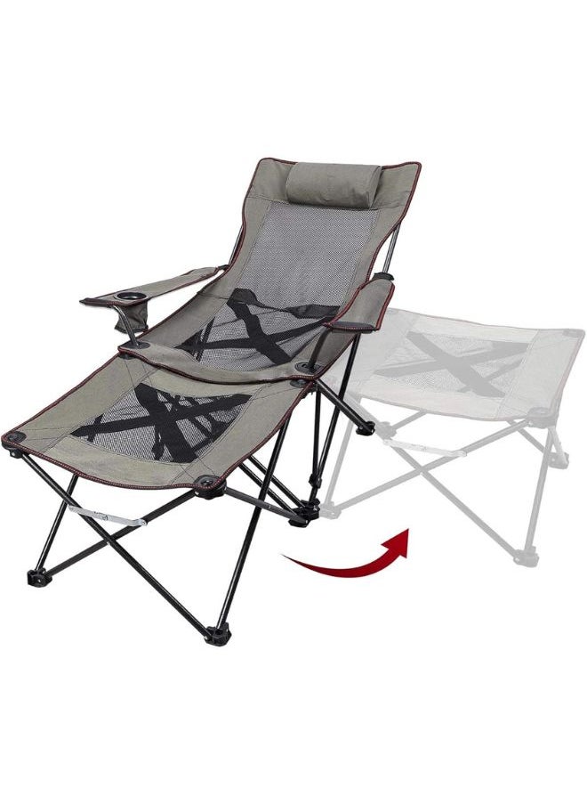 Generic - 2 in 1 Camping Chair with Footrest Recliner Folding Chaise Lounge Chair (Footrest Can Transform to Side Table) Extra Stable, for Beach, Fishing, Picnics, Hiking - Image 1