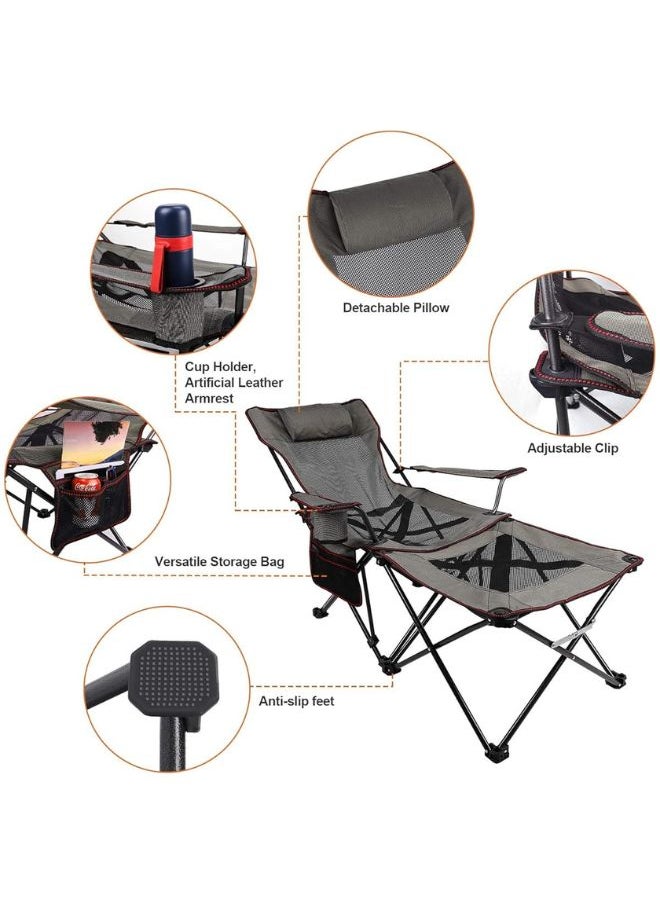 Generic - 2 in 1 Camping Chair with Footrest Recliner Folding Chaise Lounge Chair (Footrest Can Transform to Side Table) Extra Stable, for Beach, Fishing, Picnics, Hiking - Image 1
