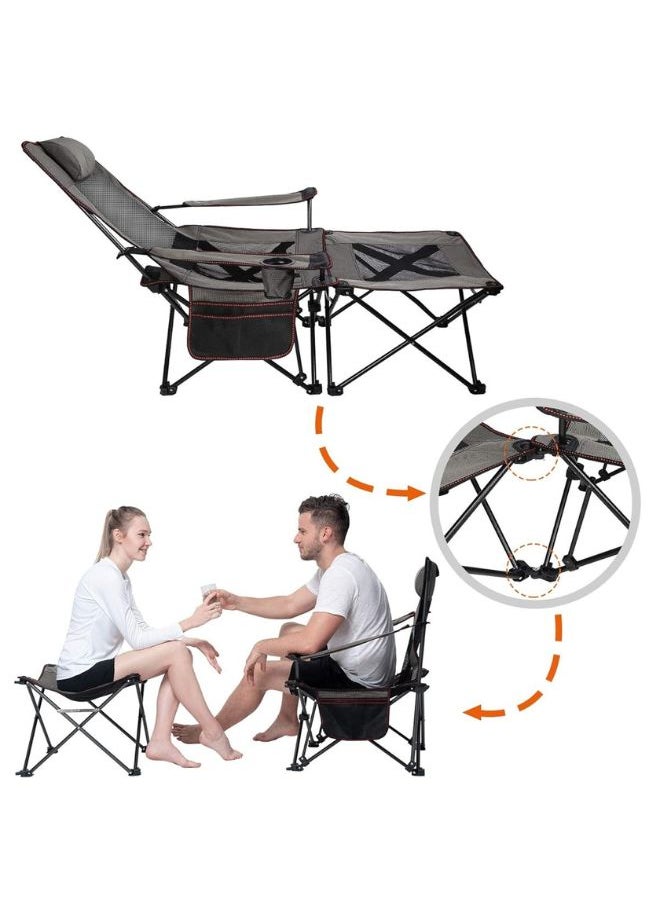 Generic - 2 in 1 Camping Chair with Footrest Recliner Folding Chaise Lounge Chair (Footrest Can Transform to Side Table) Extra Stable, for Beach, Fishing, Picnics, Hiking - Image 1