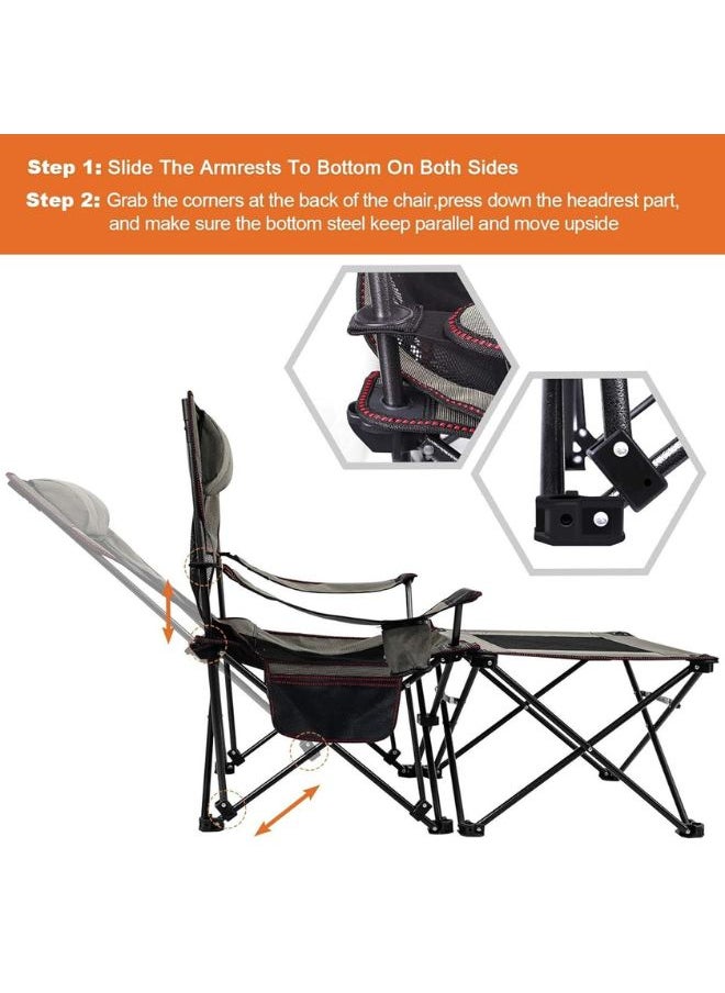 Generic - 2 in 1 Camping Chair with Footrest Recliner Folding Chaise Lounge Chair (Footrest Can Transform to Side Table) Extra Stable, for Beach, Fishing, Picnics, Hiking - Image 1