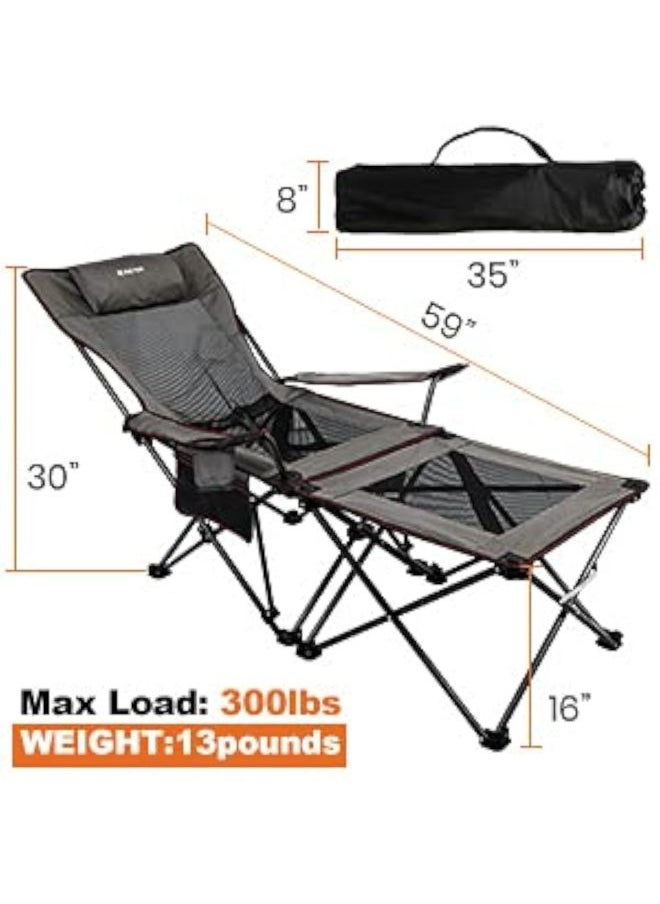 Generic - 2 in 1 Camping Chair with Footrest Recliner Folding Chaise Lounge Chair (Footrest Can Transform to Side Table) Extra Stable, for Beach, Fishing, Picnics, Hiking - Image 1