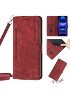 HuHa Case Cover For Xiaomi Redmi 9A / 9i India / 9AT Skin Feel Stripe Pattern Leather Phone Case with Lanyard Red 