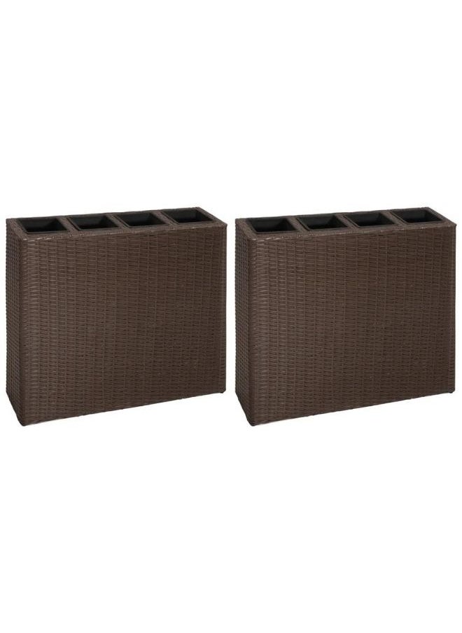 vidaxl vidaXL Garden Raised Bed with 4 Pots 2 pcs Poly Rattan Brown(2x41085)  - Image 1