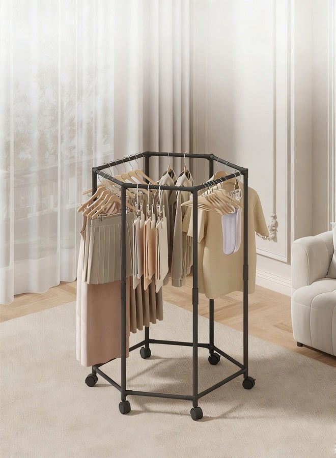 HOMESTAR Clothing Racks for Hanging Clothes，Sturdy Hexagonal Rolling Clothes Rack with Wheels - 360° Swivel Lockable Garment Rack, Rust-Resistant Metal Clothing Storage for Bedroom, Laundry Room, Balcony - Image 2