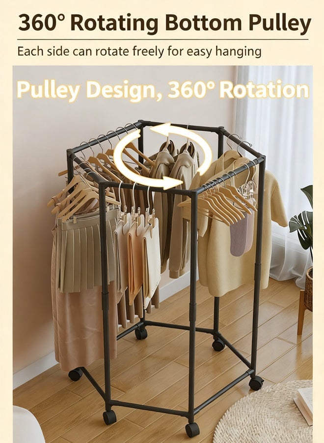 HOMESTAR Clothing Racks for Hanging Clothes，Sturdy Hexagonal Rolling Clothes Rack with Wheels - 360° Swivel Lockable Garment Rack, Rust-Resistant Metal Clothing Storage for Bedroom, Laundry Room, Balcony - Image 3