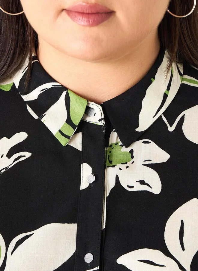  أولا بوبكن قميص مقاس كبير بطبعات زهور وأزرار إغلاق من أولا بوبكن