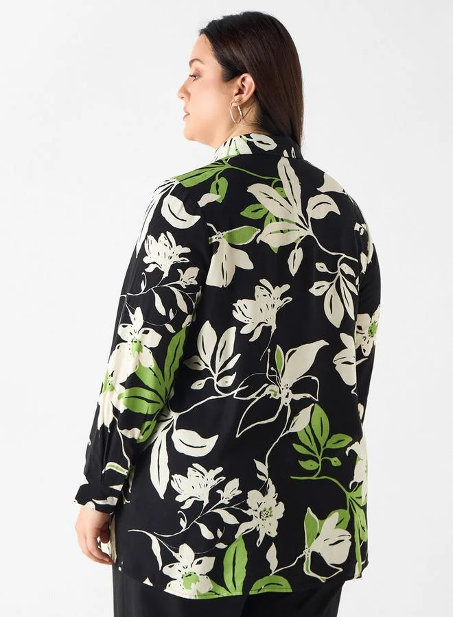  أولا بوبكن قميص مقاس كبير بطبعات زهور وأزرار إغلاق من أولا بوبكن