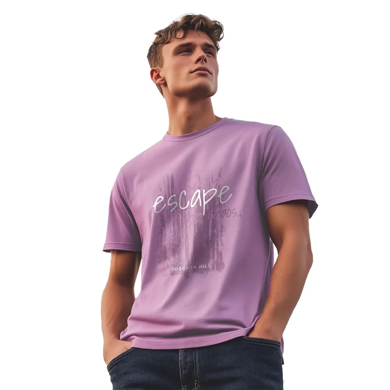 نوبيرو تيشيرت رجالي بطبعة جرافيك باللون اللافندر