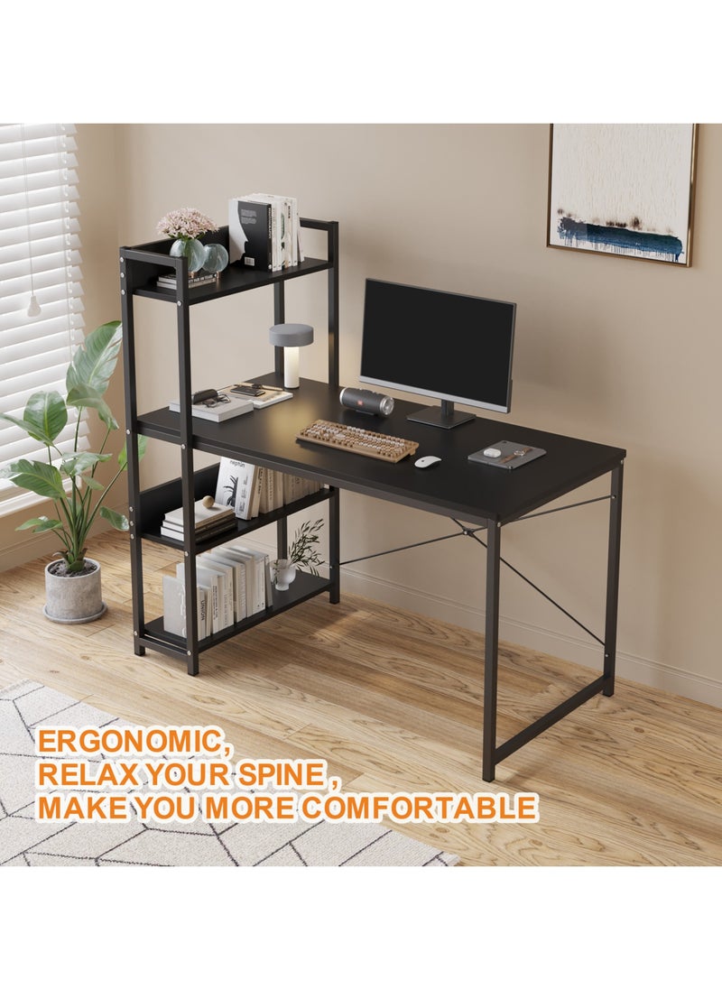 Lafulaifu - Computer Table  with 4 Tier Shelves for Home Office,Study, or Gaming，Modern Simple Style Writing Desk Table，Ergonomic  110 L x 50cm W x 72cm H, Black - Image 1