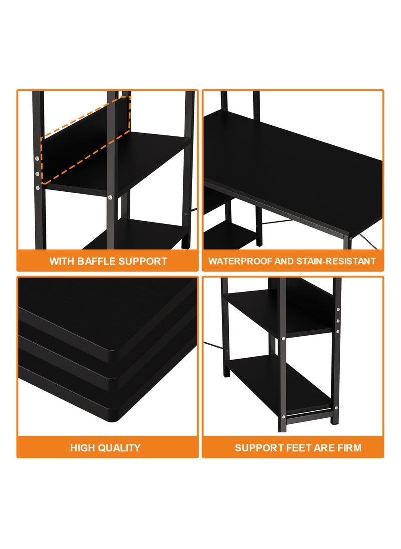 Lafulaifu - Computer Table  with 4 Tier Shelves for Home Office,Study, or Gaming，Modern Simple Style Writing Desk Table，Ergonomic  110 L x 50cm W x 72cm H, Black - Image 1