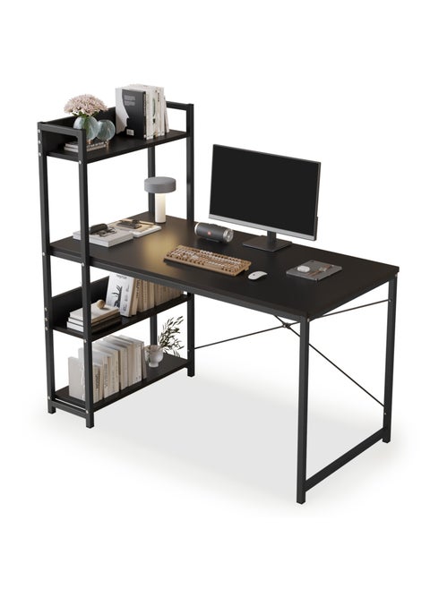 Computer Table  with 4 Tier Shelves for Home Office,Study, or Gaming，Modern Simple Style Writing Desk Table，Ergonomic  110 L x 50cm W x 72cm H, Black