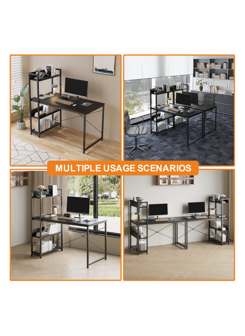 Lafulaifu - Computer Table  with 4 Tier Shelves for Home Office,Study, or Gaming，Modern Simple Style Writing Desk Table，Ergonomic  110 L x 50cm W x 72cm H, Black - Image 1