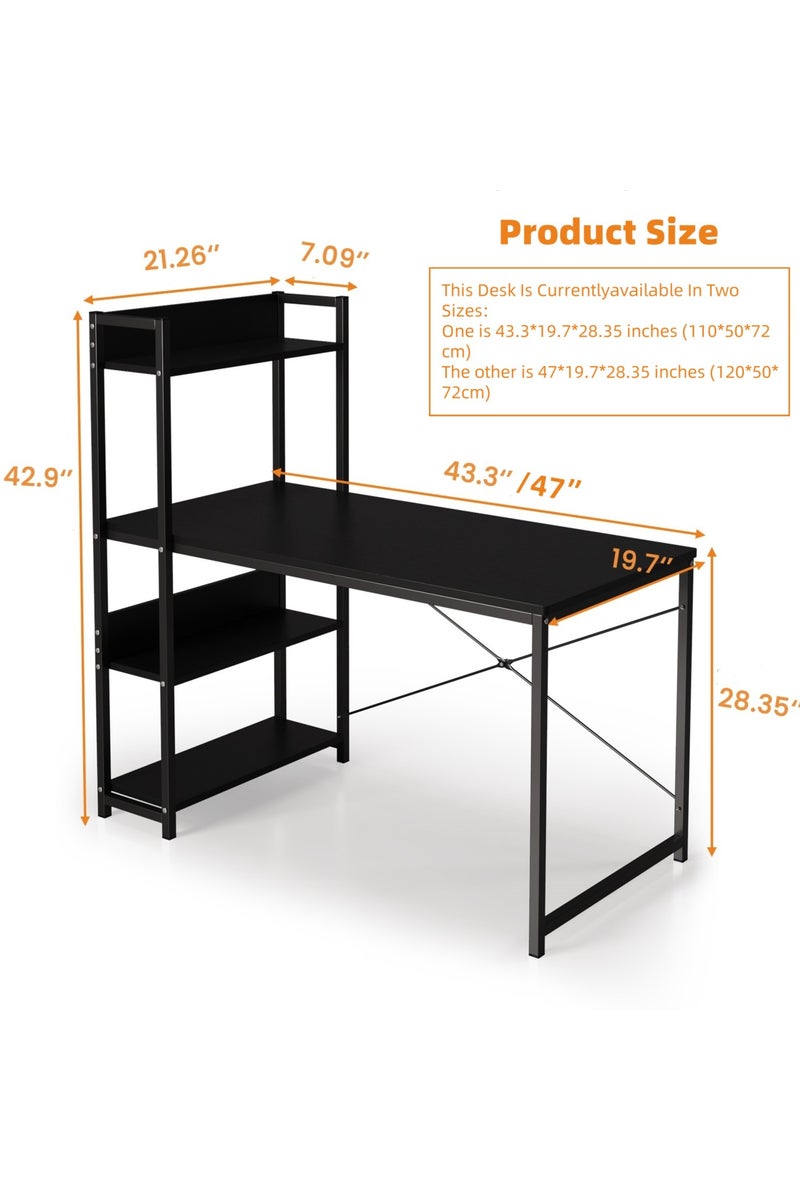 soka home Computer Table with 4 Tier Shelves for Home Office,Study, or Gaming，Modern Simple Style Writing Desk Table，Ergonomic 110 L x 50cm W x 72cm H/120 L x 50cm W x 72cm H, Black - Image 2