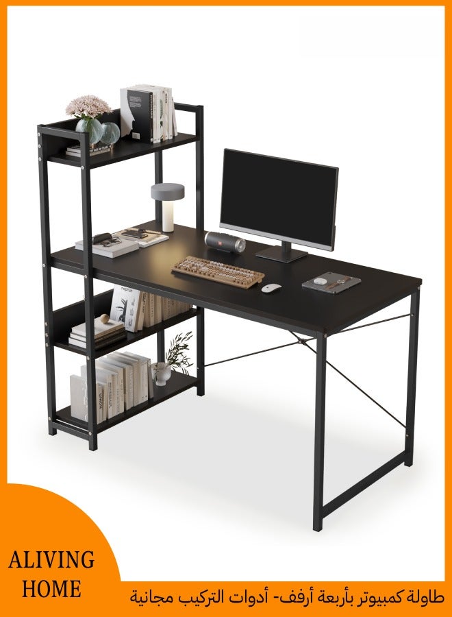 أَليفينجهوم طاولة كمبيوتر بأربعة أرفف للاستخدام في المكتب المنزلي أو الدراسة أو الألعاب، طاولة كتابة بتصميم عصري بسيط، مريحة 110 سم طول × 50 سم عرض × 72 سم ارتفاع/ 120 سم طول × 50 سم عرض × 72 سم ارتفاع، أسود - Image 1
