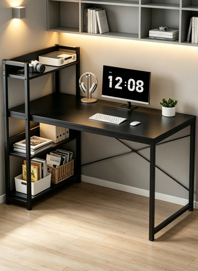 ALIVINGHOME Computer Table with 4 Tier Shelves for Home Office,Study, or Gaming，Modern Simple Style Writing Desk Table，Ergonomic 110 L x 50cm W x 72cm H/120 L x 50cm W x 72cm H, Black - Image 1