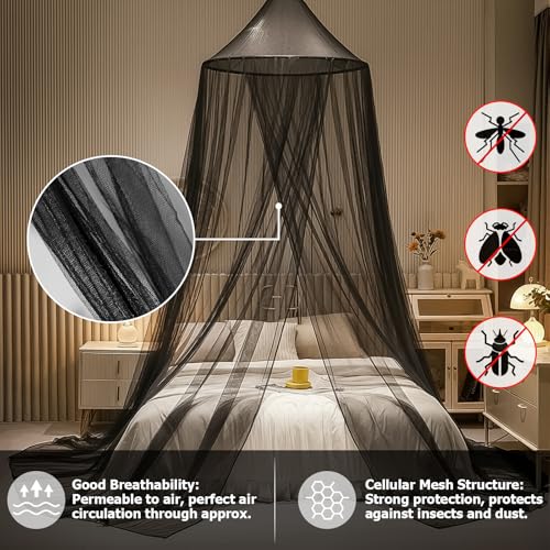 YEERSWAG Bed Canopy with Lights, Bed Canopy for Girls Princess with Luminous Stars, Canopy Bed Curtains for Twin to King Size Bed, Baby Kids Adult Indoor Decor Bedroom Reading Nook Halloween Decoration (Black) - Image 2