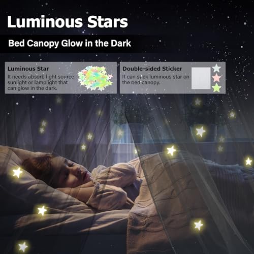 YEERSWAG Bed Canopy with Lights, Bed Canopy for Girls Princess with Luminous Stars, Canopy Bed Curtains for Twin to King Size Bed, Baby Kids Adult Indoor Decor Bedroom Reading Nook Halloween Decoration (Black) - Image 3
