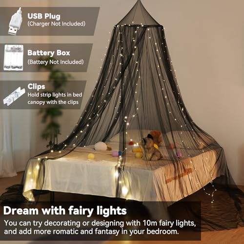 YEERSWAG Bed Canopy with Lights, Bed Canopy for Girls Princess with Luminous Stars, Canopy Bed Curtains for Twin to King Size Bed, Baby Kids Adult Indoor Decor Bedroom Reading Nook Halloween Decoration (Black) - Image 4