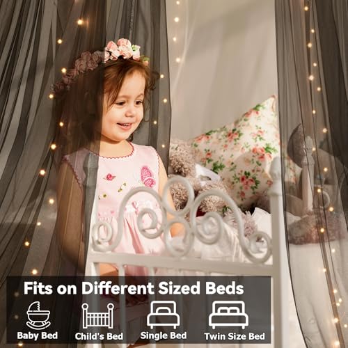 YEERSWAG Bed Canopy with Lights, Bed Canopy for Girls Princess with Luminous Stars, Canopy Bed Curtains for Twin to King Size Bed, Baby Kids Adult Indoor Decor Bedroom Reading Nook Halloween Decoration (Black) - Image 5