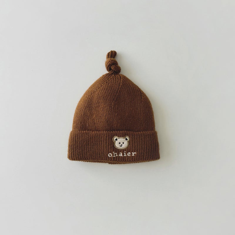Cute Bear Knit Baby Hat Autumn Winter 2024 Newborn Caramel scarf  - Image 5