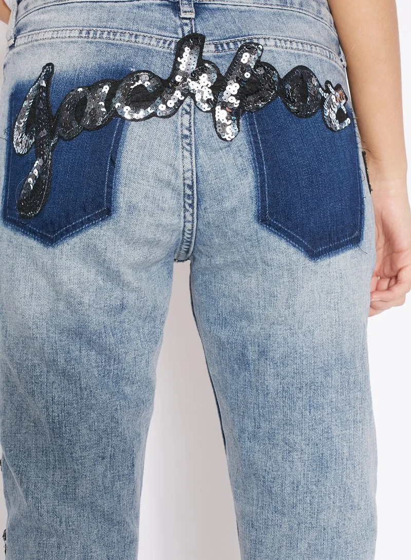 TOPSHOP Badged Boyfriend Jeans