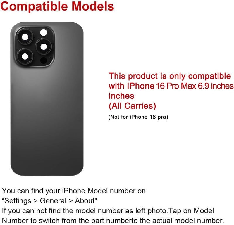 Perzework Rear Back Glass Replacement for iPhone 16 Pro Max 6.9-inches+ Pre-Installed Plate and Camera Frame and Lens + Reparing Tool Kit (Black Titanium) - Image 2