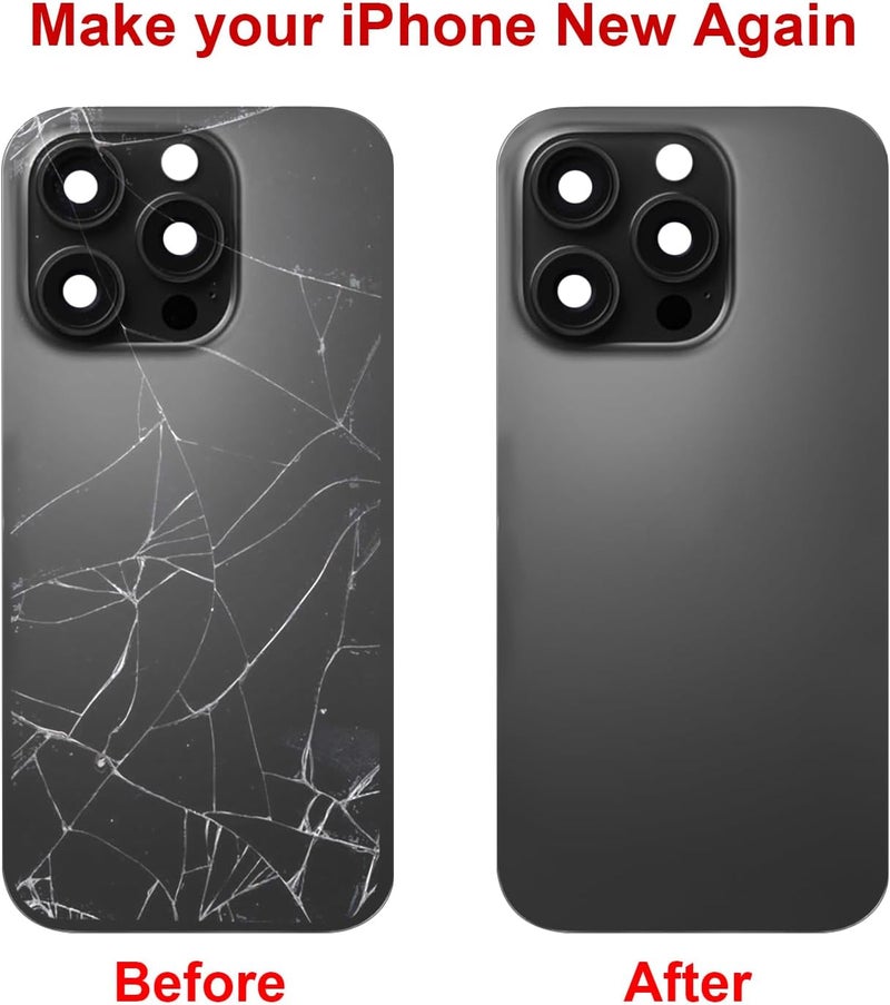 Perzework Rear Back Glass Replacement for iPhone 16 Pro Max 6.9-inches+ Pre-Installed Plate and Camera Frame and Lens + Reparing Tool Kit (Black Titanium) - Image 5