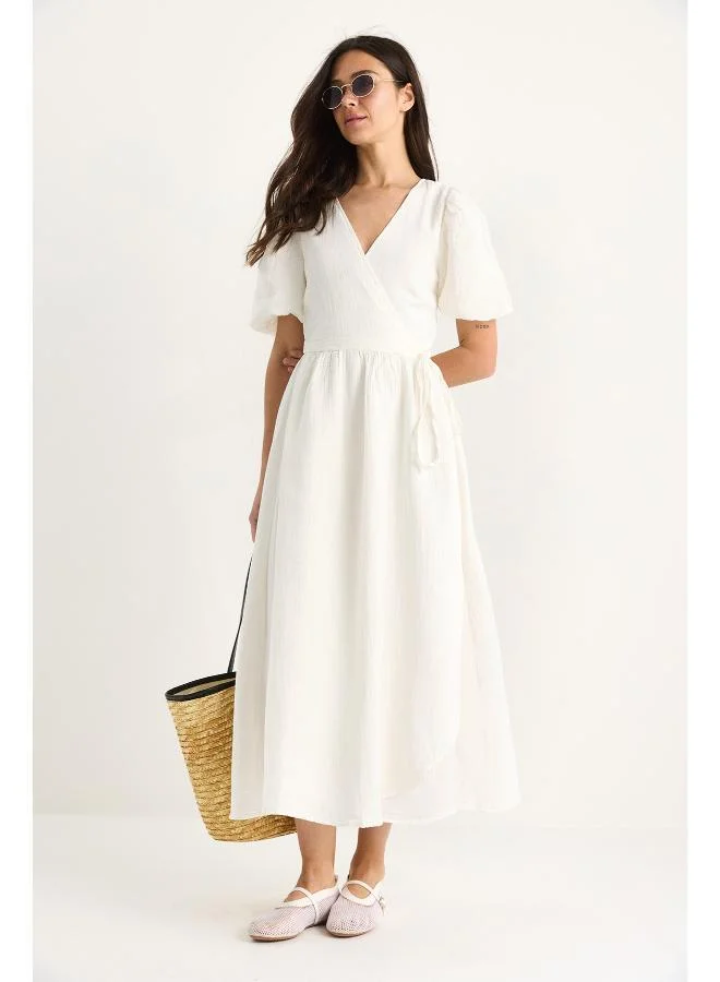 Ginger Puff Sleeve Wrap A Line Dress