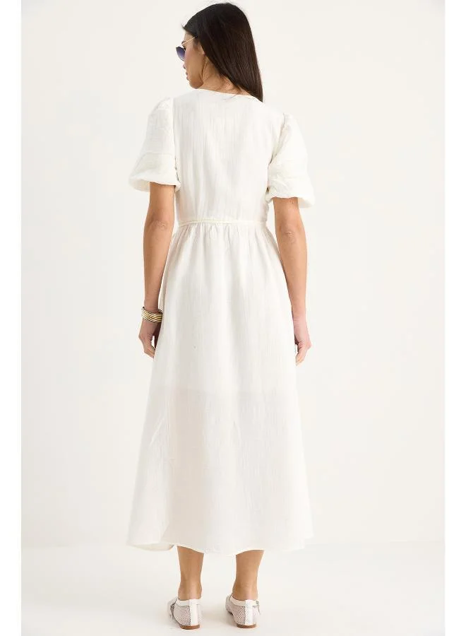 Ginger Puff Sleeve Wrap A Line Dress