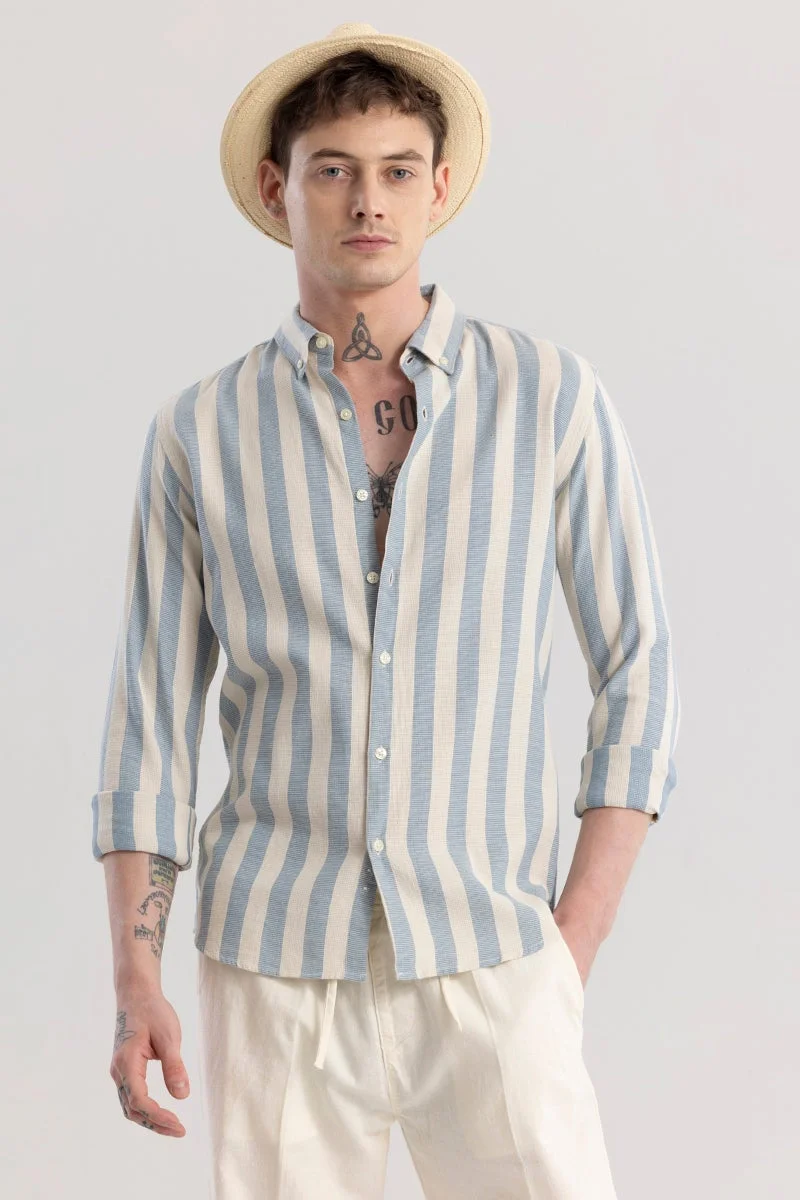 SNITCH Blue Aurora Light Blue Stripe Shirt for Men | Best Price UAE