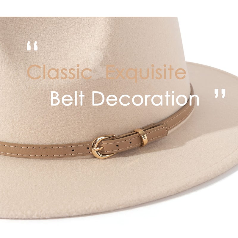 Lisianthus Women Classic Felt Fedora Wide Brim Hat with Belt Buckle A-Creamy - Image 3