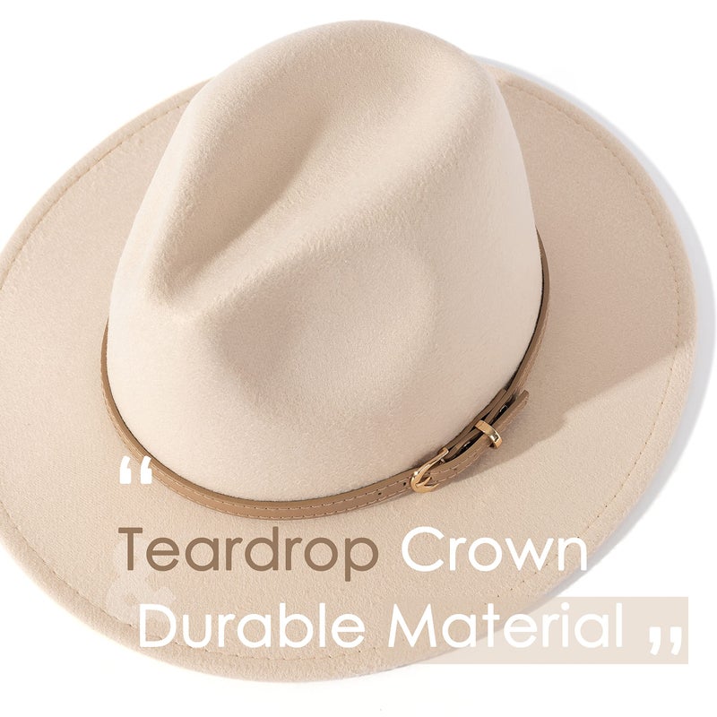 Lisianthus Women Classic Felt Fedora Wide Brim Hat with Belt Buckle A-Creamy - Image 2