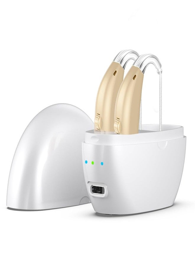 Desron Updated Hearing Aids for Seniors,Rechargeable Hearing Amplifier with Noise Cancelling,Adjustable Volume Control,One Pair Hearing Assist Devices with Charging Box(White) - Image 1